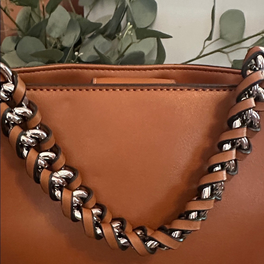 NWOT Guess Hillsdale Elegant Dark tan braided chain detail crossbody satchel bag - Picture 9 of 13